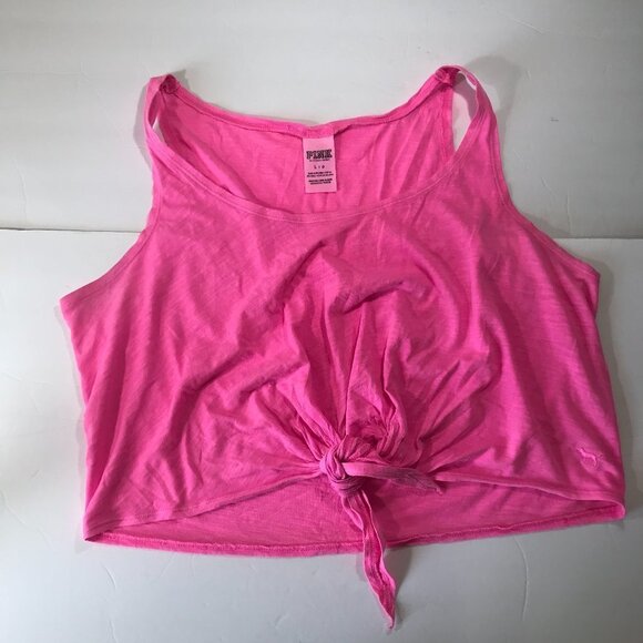 Victoria's Secret PINK L Front Tie Crop Tank Neon - Picture 3 of 13